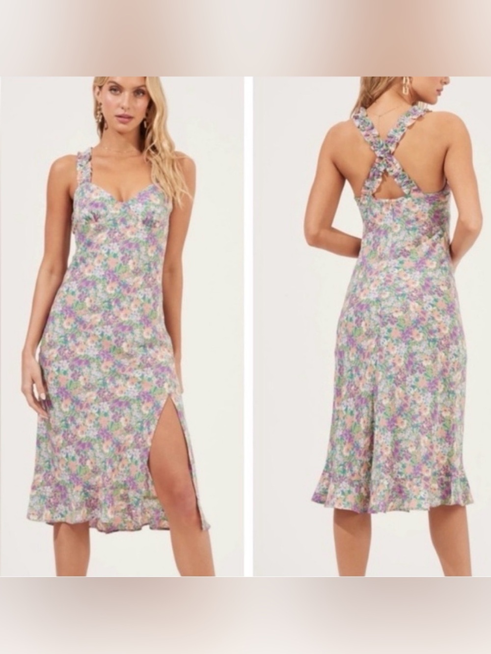 Astr the Label Floral Crisscross Back Midi Dress Medium